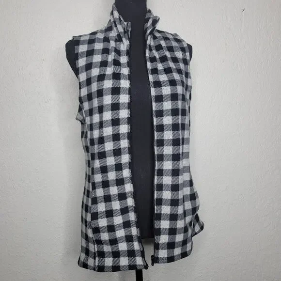 Cuddl Duds Womens Cozy Comfort Black Plaid Fleece Full Zip Thermal Layer Vest✨️M - Picture 1 of 11